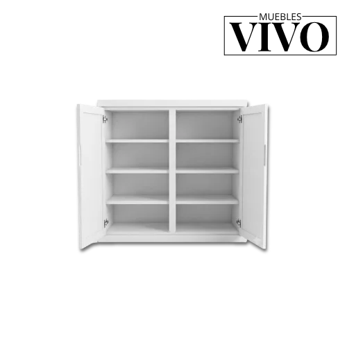 Interior de mueble organizador bajo blanco con 3 entrepanos para cocina y oficina
