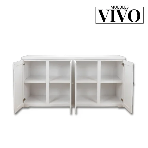 Interior de mueble organizador bajo blanco con 3 entrepanos para cocina y oficina