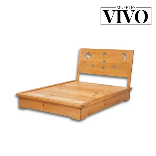 Base de Cama de Madera Color Cedro con Cabecera Calada